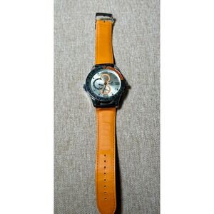 ICE KING Mens Orange Leather Strap Chronograph Watch Silver Dial Water Resistant